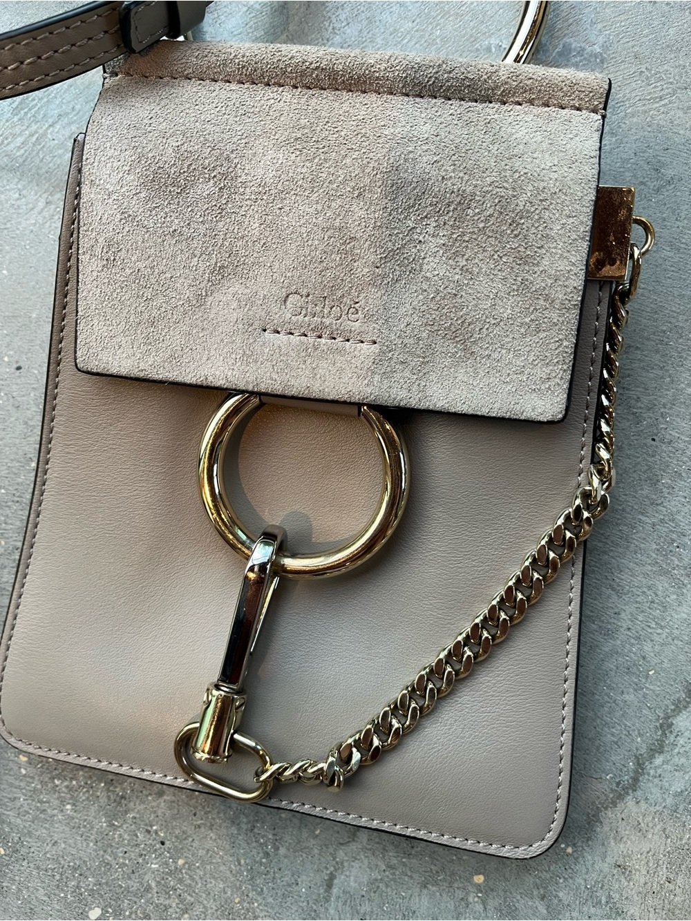 Chloé Mini Faye Suede & Leather Ring Crossbody - Grey